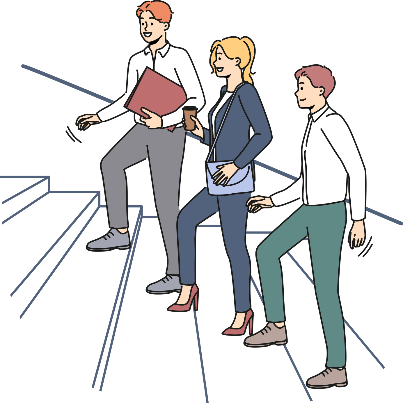 Businesspeople walking stairs to office